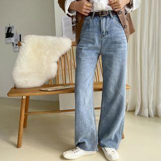 Washed Straight-leg Jeans With Belt