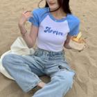Short-sleeve Color-block Cropped T-shirt Color-block - One Size