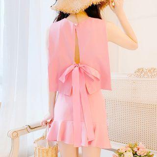 Set: Sleeveless Open-back Top + Mini Mermaid Skirt