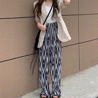 Elbow-sleeve Blazer / Printed Wide-leg Pants