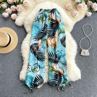 Print Gathered Cuff Saruel Pants