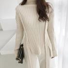 Ribbed Strappy Turtleneck Sweater
