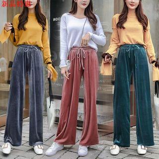Elastic Waist Wide Leg Pleuche Pants
