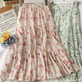 Embroidered Floral Midi Skirt