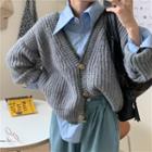 Plain Long-sleeve Loose-fit Shirt / Loose-fit Cardigan