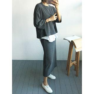 Set: Shirt-hem Top + Band-waist Skirt