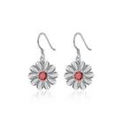 Simple Daisy Earrings With Red Austrian Element Crystal Silver - One Size