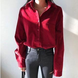Corduroy Long-sleeve Loose-fit Shirt Red - One Size
