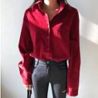 Corduroy Long-sleeve Loose-fit Shirt Red - One Size