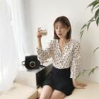 Open-placket Patterned Blouse Ivory - One Size