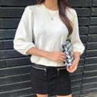 Puff-sleeve Textured T-shirt