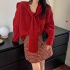 Plain Sweater / Tweed Mini Skirt