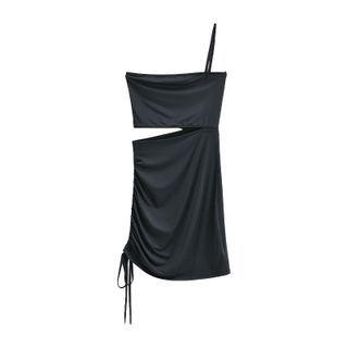 Spaghetti Strap One-shoulder Drawstring Mini Sheath Dress