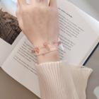 925 Sterling Silver Bead Layered Bracelet 925 Silver - Strawberry Quartz - Pink - One Size