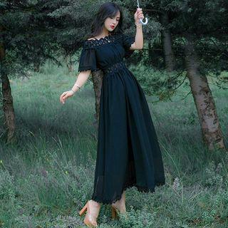 Lace Trim Off Shoulder A-line Maxi Dress