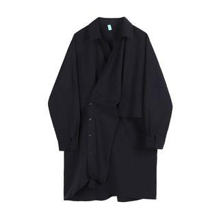 Asymmetric Shirt Dress Black - One Size