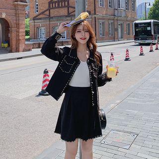 Set: Beaded Button Jacket + A-line Skirt