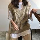 Elbow-sleeve T-shirt / Cable Knit Vest