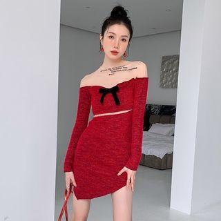 Off-shoulder Bow Asymmetrical Knit Dress
