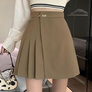 High Waist Chained Pleated Mini A-line Skirt