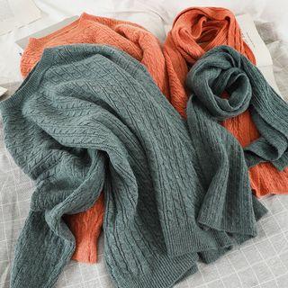 Set: Cable-knit Crew-neck Sweater + Scarf