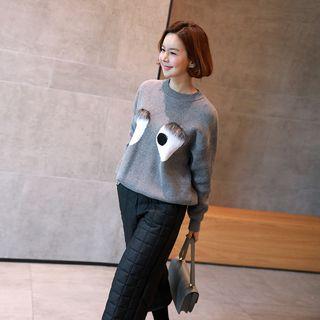 Faux-fur Trim Eyes Knit Top