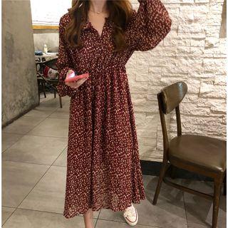 Floral Long-sleeve Midi A-line Dress / Single-button Blazer