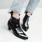 Patent Stitched Kitten Heel Ankle Boots