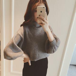 Balloon Sleeve Mock Neck Sweater