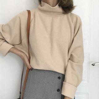 Mock-neck Oversize Plain Knit Top