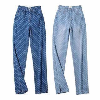 High Waist Pattern Loose Fit Jeans