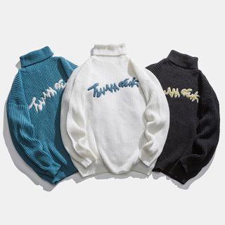 Long-sleeve Embroidered High-neck Knit Sweater