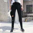 Hoop-accent Cropped Ripped Jeans
