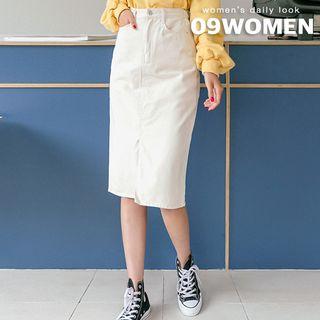 Slit-front Midi Cotton Skirt