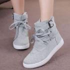 Plain Buckled Lace Up High Top Sneakers