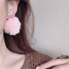 Pompom Earring 1 Pair - Pink - One Size