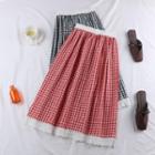 Gingham Eyelet Lace Midi A-line Skirt