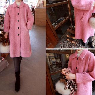 Single-breasted Balloon-sleeve Coat Pink - One Size