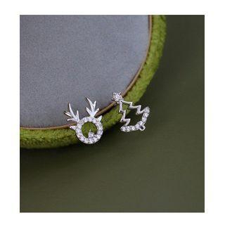 Christmas Asymmetrical Sterling Silver Earring 1 Pair - 925 Silver - Silver - One Size