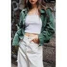 Flap Linen Blend Short Jacket Green - One Size