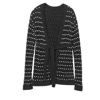 Faux Pearl Tie-waist Cardigan