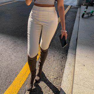 Band-waist Seam-trim Skinny Pants