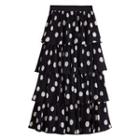 Dotted Layered Midi A-line Skirt Black - One Size