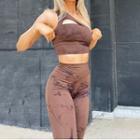Set: One-shoulder Crop Tank Top + High-waist Leggings