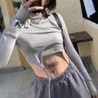 Mock Two-piece Long-sleeve Buckled Cropped T-shirt