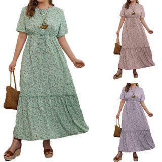 Short-sleeve Dotted Maxi Smock Dress