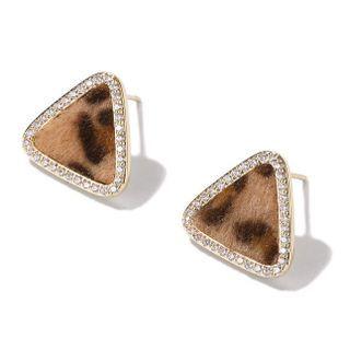 Leopard Print Geometric Stud Earring 1 Pair - Silver Needle Earrings - Brown - One Size