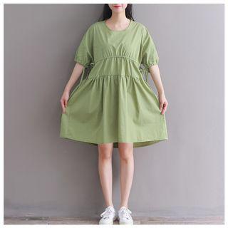 Plain Short-sleeve Side-tie Dress