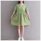 Plain Short-sleeve Side-tie Dress