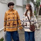 Couple-matching Mock-neck Jacquard Sweater